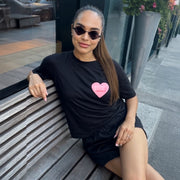 Tricou Oversize Women HEART PATCH Black