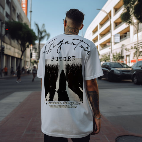 Tricou Oversize Unisex FUTURE SIGNATURE White