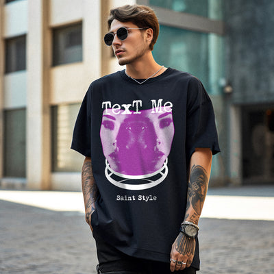 Tricou Oversize Unisex TEXT ME FACE Black