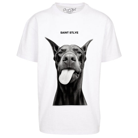 Tricou Oversize Women CUTE DOBERMAN White