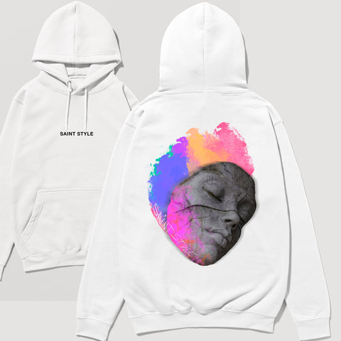 Hanorac UNISEX PREMIUM FIRE RAINBOW White