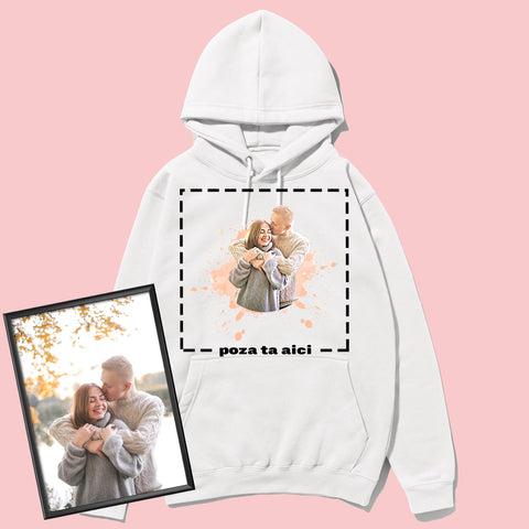 Hanorac Unisex Personalizat Portret Digital Alb